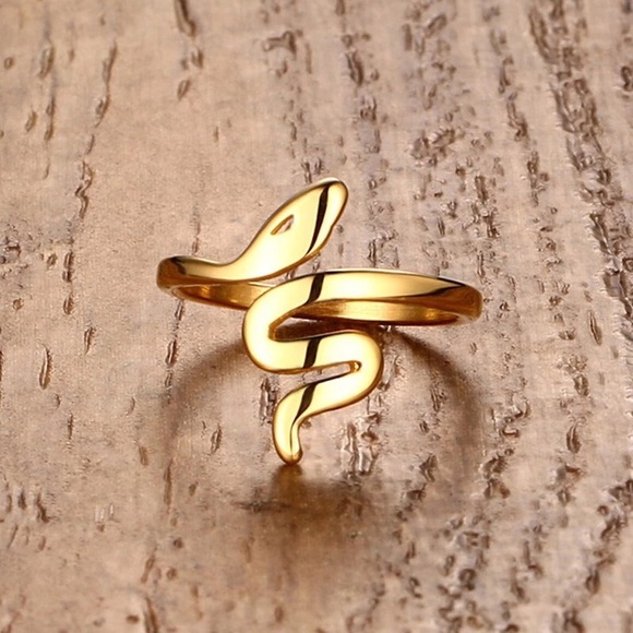 Gold Snake Stainless Steel Ring Serpent Jewelry - Picture 3 of 4